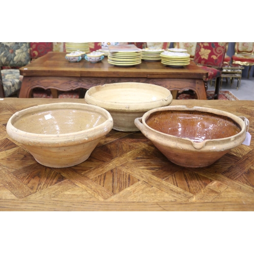 1339 - Three French stoneware dairy or mixing bowls, approx 14cm H x 36cm dia & smaller (3)