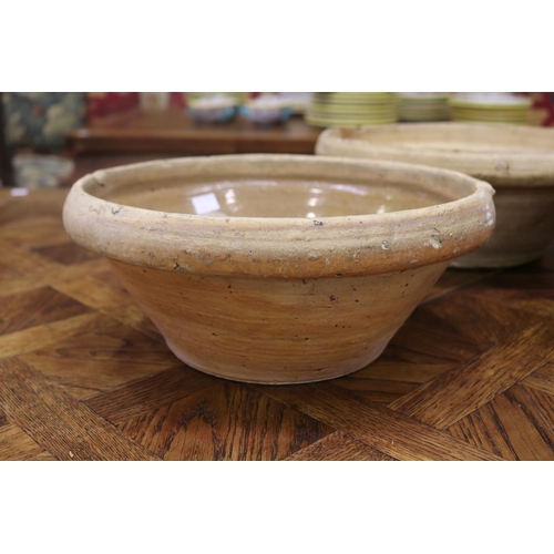 1339 - Three French stoneware dairy or mixing bowls, approx 14cm H x 36cm dia & smaller (3)