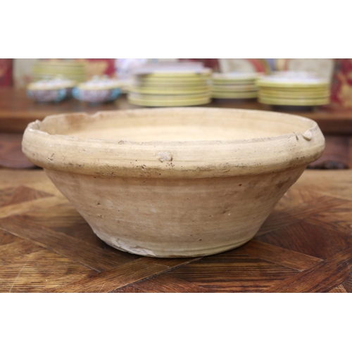 1339 - Three French stoneware dairy or mixing bowls, approx 14cm H x 36cm dia & smaller (3)