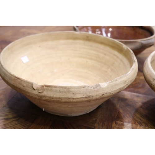 1339 - Three French stoneware dairy or mixing bowls, approx 14cm H x 36cm dia & smaller (3)