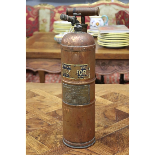 1346 - Vintage French brass fire extinguisher, approx 42cm H x 11cm W x 16cm D