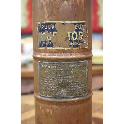 1346 - Vintage French brass fire extinguisher, approx 42cm H x 11cm W x 16cm D