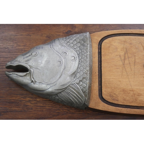 1372 - Large salmon serving board, approx 21cm H x 90cm L