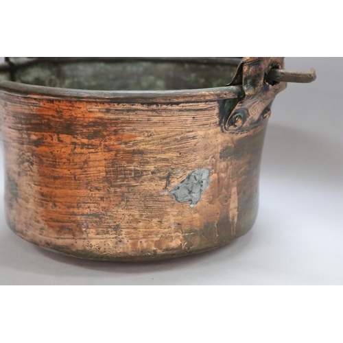 1386 - Antique French copper swing handled pan, approx 15cm H x 28cm dia (excluding handle)