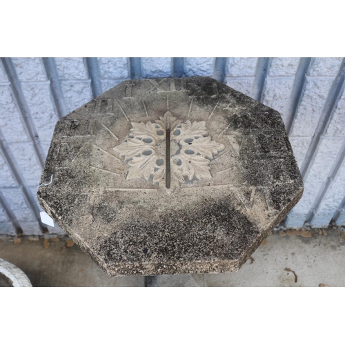 452 - Composite stone sundial on pedestal, approx 72cm H x 46cm dia