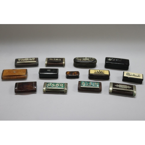 1119 - Good assorted lot of antique & later snuff boxes, to include horn & wooden examples