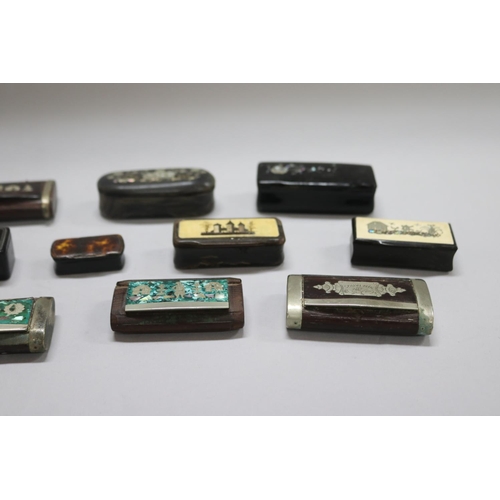 1119 - Good assorted lot of antique & later snuff boxes, to include horn & wooden examples