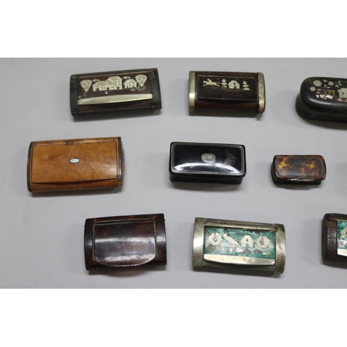 1119 - Good assorted lot of antique & later snuff boxes, to include horn & wooden examples