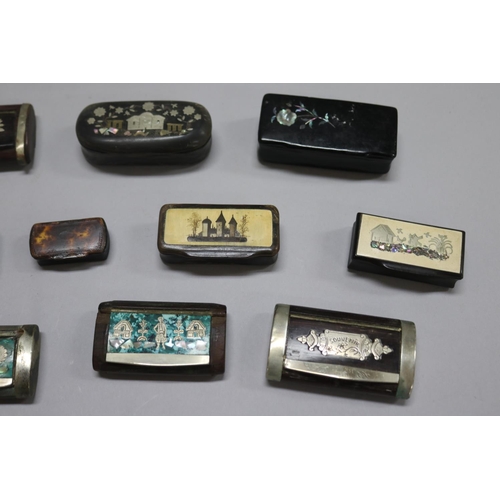 1119 - Good assorted lot of antique & later snuff boxes, to include horn & wooden examples