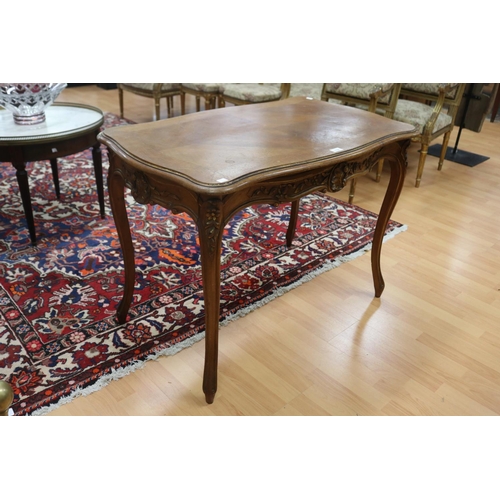 1030 - Antique French walnut Louis XV revival table, fitted with a single drawer at one end, gilt highlight... 