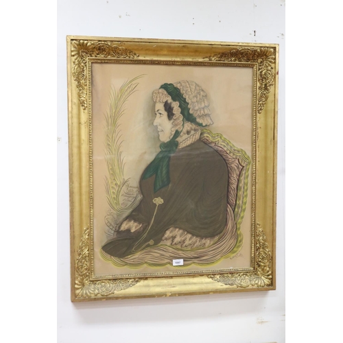 1097 - French school, hand coloured mid 19th century lithograph, of a seated lady, dated 1857, approx 89.5c... 