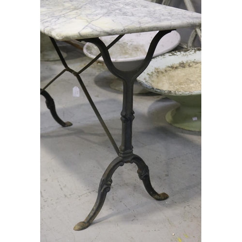 1145 - Vintage French bistro table with marble top & iron base, approx 100cm L x 60cm W x 71cm H