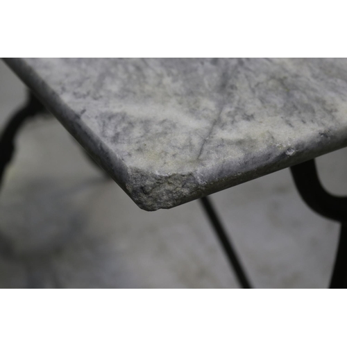 1145 - Vintage French bistro table with marble top & iron base, approx 100cm L x 60cm W x 71cm H