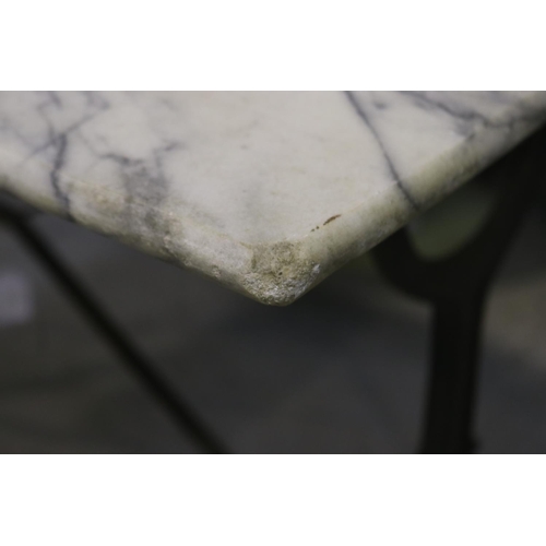 1145 - Vintage French bistro table with marble top & iron base, approx 100cm L x 60cm W x 71cm H