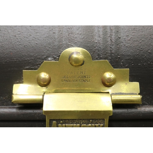 1152 - Painted tin trunk labelled Anthony Hordern & Sons Ltd Sydney, approx 69cm L x 45cm W x 30cm H