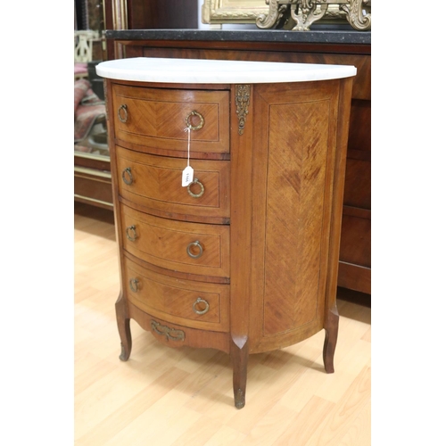 1166 - Vintage French Louis XV style D end four drawer side cabinet with marble top, approx 67cm L x 36cm W... 