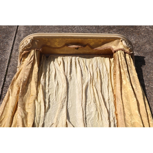 1217 - Vintage French Louis XVI style pelmet with curtains, approx 260cm H x 171cm W x 41cm D