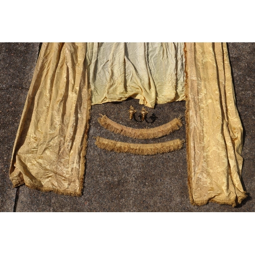 1217 - Vintage French Louis XVI style pelmet with curtains, approx 260cm H x 171cm W x 41cm D