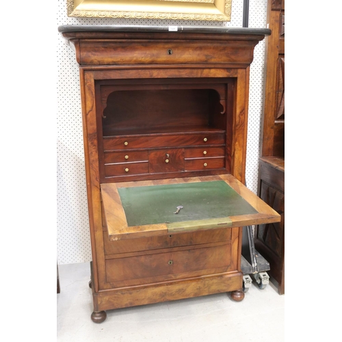 1228 - Antique French Louis Philippe secretaire a abattant / fall front desk with marble top, approx 149cm ... 