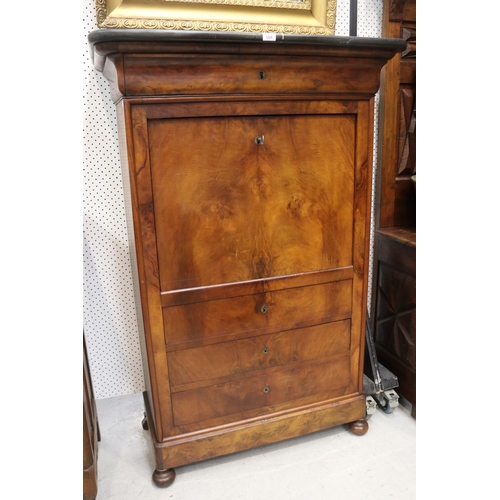 1228 - Antique French Louis Philippe secretaire a abattant / fall front desk with marble top, approx 149cm ... 