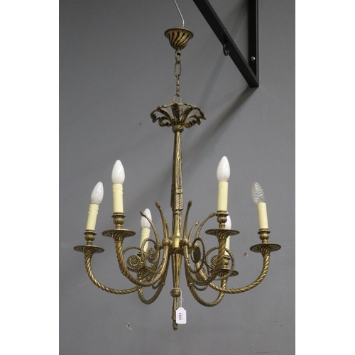 1305 - Vintage French six light chandelier, approx 92cm H x 61cm dia