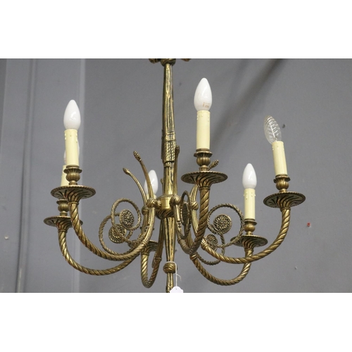 1305 - Vintage French six light chandelier, approx 92cm H x 61cm dia