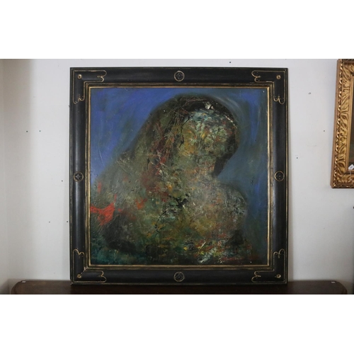 1308 - Large contemporary Madonna & child, oil on board, unsigned, in a black and gilt frame, approx 120.5c... 