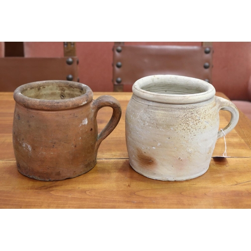 1338 - Two French stoneware confit pots, approx 16cm H x 18cm dia (excluding handle) & smaller (2)