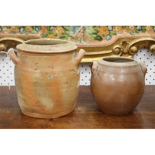 1348 - Two French stoneware confit pots, approx 18cm H x 18cm dia & smaller (2)