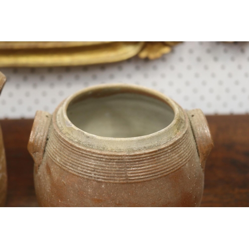 1348 - Two French stoneware confit pots, approx 18cm H x 18cm dia & smaller (2)