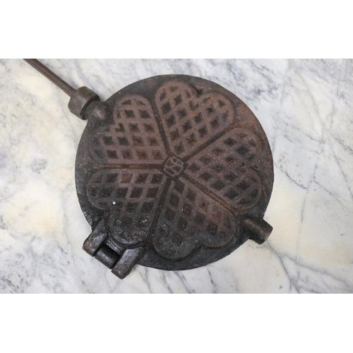 1374 - Vintage waffle iron, approx 75cm L x 24cm W (closed)