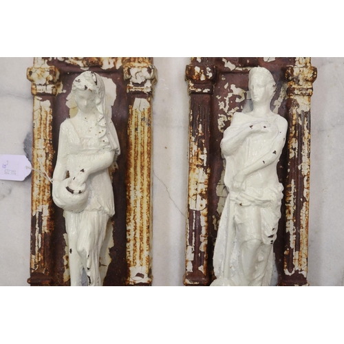 1041 - Pair of French white painted cast iron figural wall plaques of architectural design, approx 43cm H x... 