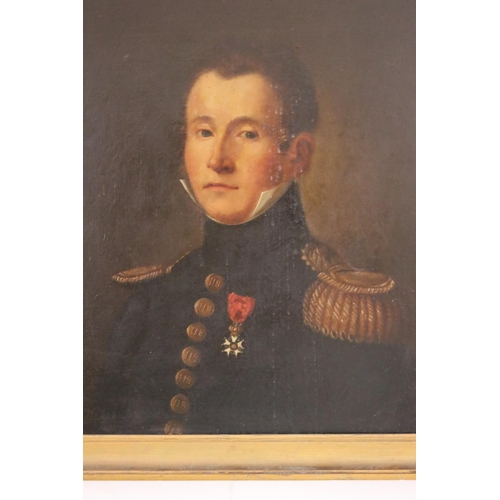 1055 - Antique French school, oil on board, portrait of an Officer, approx 66.5cm x 55.5cm and 57cm x 46cm ... 