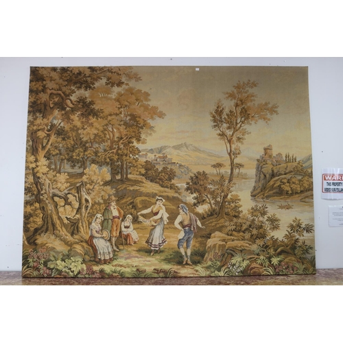 1227 - Vintage French tapestry, landscape with river scene, approx 140cm x 191cm