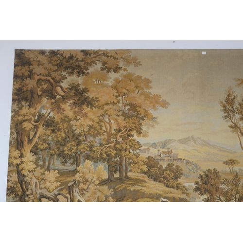 1227 - Vintage French tapestry, landscape with river scene, approx 140cm x 191cm