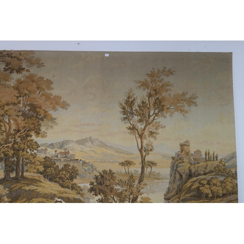 1227 - Vintage French tapestry, landscape with river scene, approx 140cm x 191cm