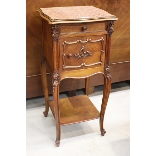 1271 - Antique French Louis XV style marble topped nightstand, approx 83cm H x 39cm sq