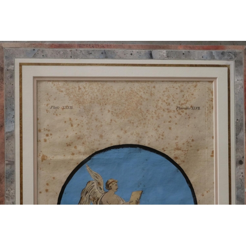 1279 - Two French antique hand coloured prints, hand made frames, approx 66cm x 49cm (including frame) and ... 