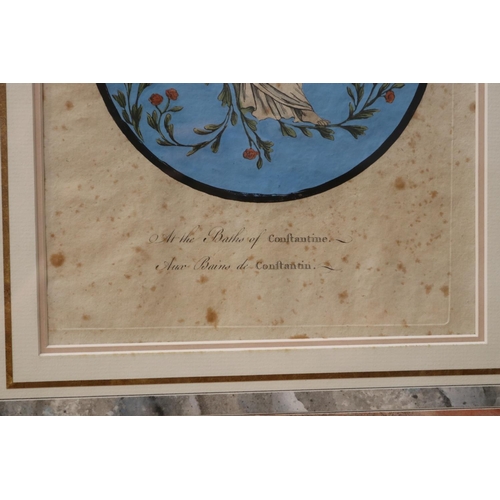 1279 - Two French antique hand coloured prints, hand made frames, approx 66cm x 49cm (including frame) and ... 