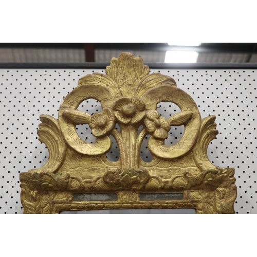 1349 - Fine antique French Louis XV petite gilt mirror, with pronounced double C scroll crest, approx 89cm ... 