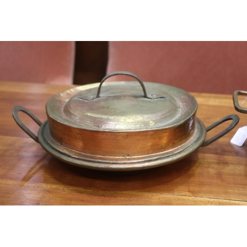 1383 - French twin handled lidded pan with a twin handled pot, twin handled pan, approx 13cm H x 30cm W x 2... 
