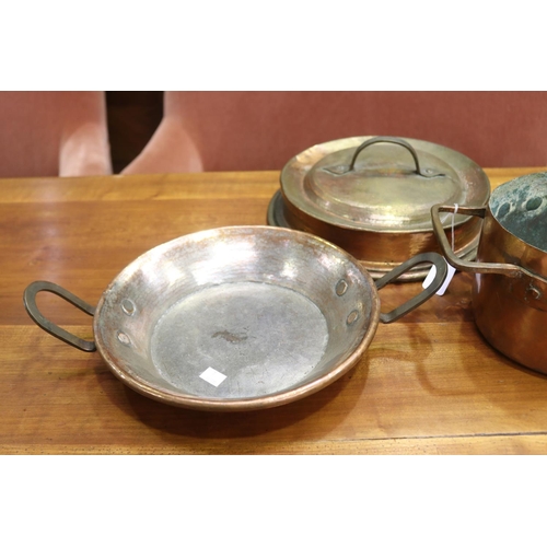 1383 - French twin handled lidded pan with a twin handled pot, twin handled pan, approx 13cm H x 30cm W x 2... 