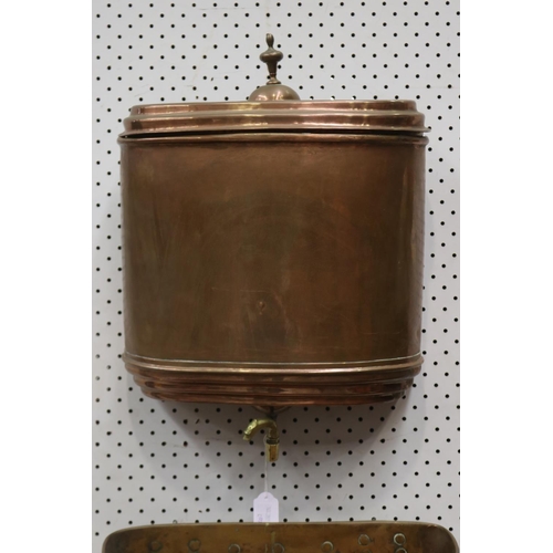 1385 - Antique French copper water cistern, cistern approx 48cm H x 35cm W x 15cm D (2)