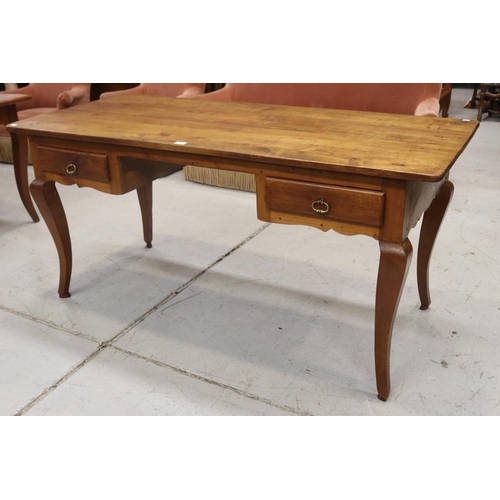 1389 - Antique French Louis XV style fruitwood desk, with two drawers & faux drawers to front side, approx ... 