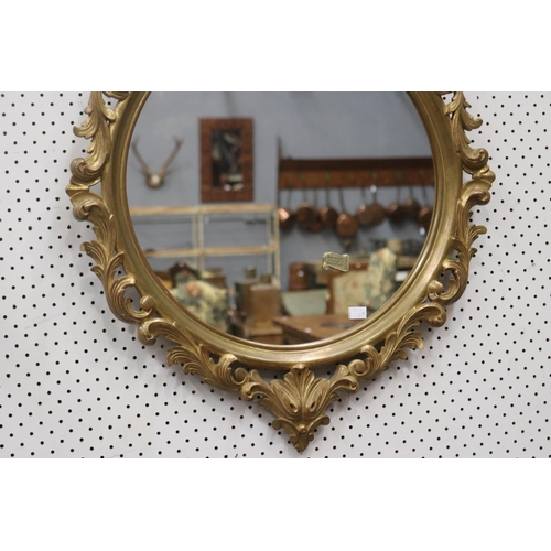 1394 - Vintage French Louis XV style circular wall mirror with pierced crest, approx 80cm H x 60cm W