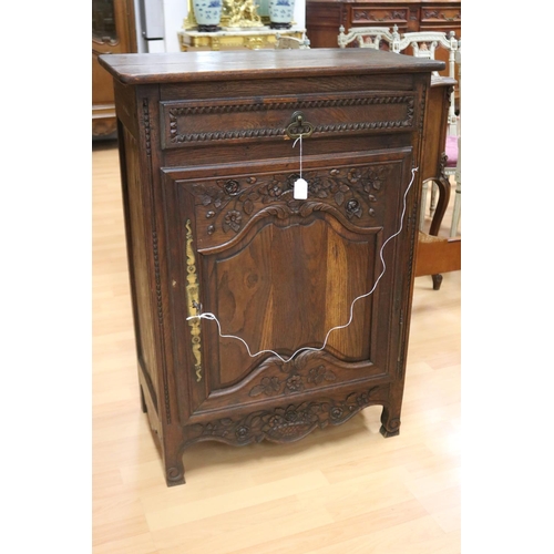 1192 - Antique French Louis XV style carved oak  pedestal cupboard, approx 71cm L x 40.5cm W x 100cm H