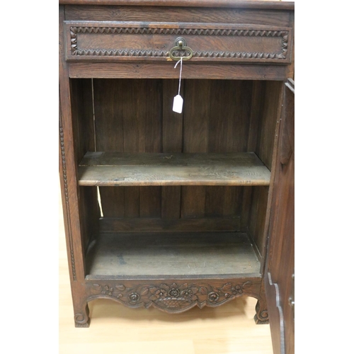 1192 - Antique French Louis XV style carved oak  pedestal cupboard, approx 71cm L x 40.5cm W x 100cm H