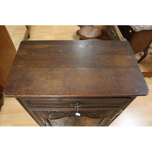 1192 - Antique French Louis XV style carved oak  pedestal cupboard, approx 71cm L x 40.5cm W x 100cm H