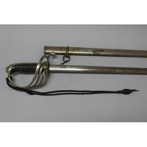 1201 - French Klingenthal sword, marked, approx 103cm L (closed)