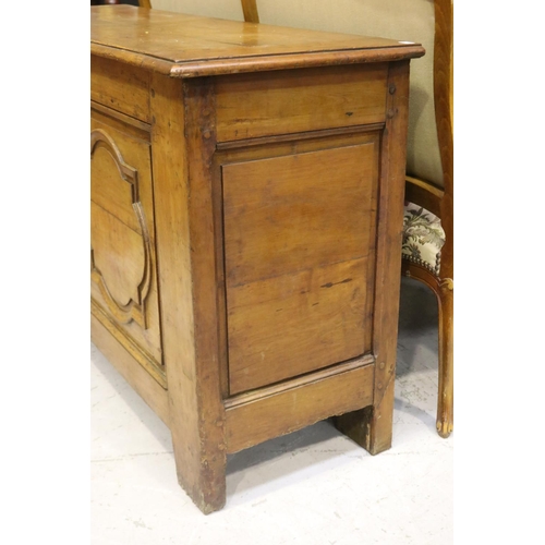 1287 - Antique French fruitwood lift top trunk with carved panel fronts, approx 77cm H x 133cm W x 44cm D